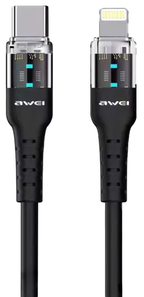 كابل شحن سريع ذكي من أواي ، USB-C إلى Lightning ، بقدرة 3 أمبير ، 1 متر ، أسود ، CL-138L