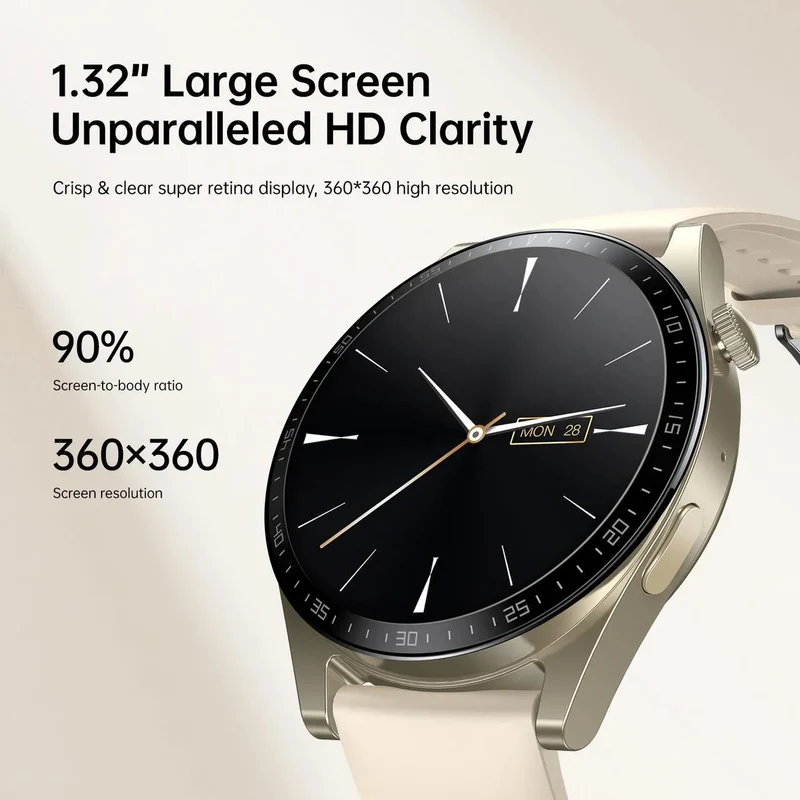 Joyroom Classic Series Smart Watch , 1.32 ” HD IPS Display , 220 mAh Battery , Water Resistant , Chamopagne Gold ,  JR-FC2