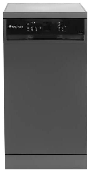 غسالة أطباق وايت بوينت ، 10 فرد ، 45 سم ، 5 برامج ، شاشة ديجيتال ، نصف حمولة ، رمادي ، WPD105DB