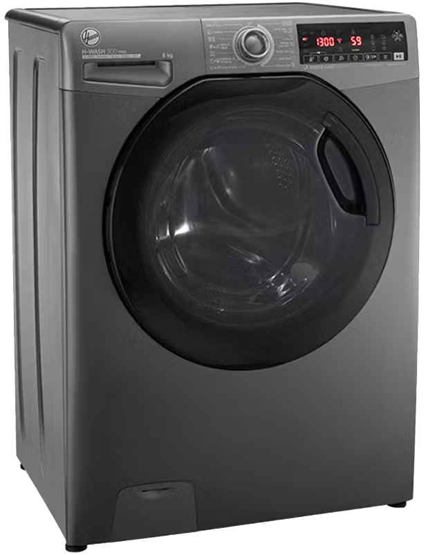 Hoover Front Load Full Automatic Washing Machine, 8 kg , 1300 RPM , Digital Screen , Inverter Motor , Steam Function, Silver, H3WS38TAMF7R-ELA