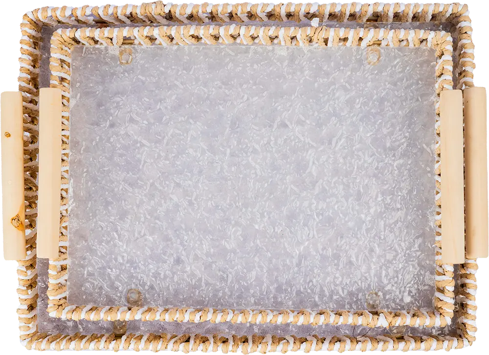 طقم صنية مستطيلة خوص ، 2 قطعة، بيد خشبية، ألوان متعددة، موديل 12689