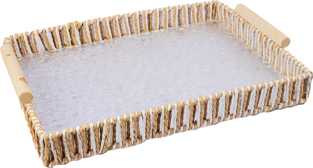 طقم صنية مستطيلة خوص ، 2 قطعة، بيد خشبية، ألوان متعددة، موديل 12689