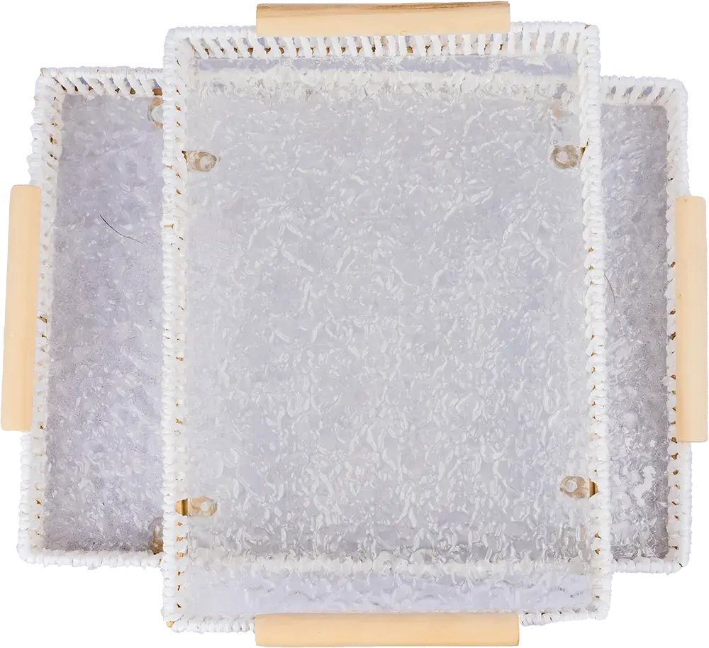 طقم صنية مستطيلة خوص ، 2 قطعة، بيد خشبية، ألوان متعددة، موديل 12689