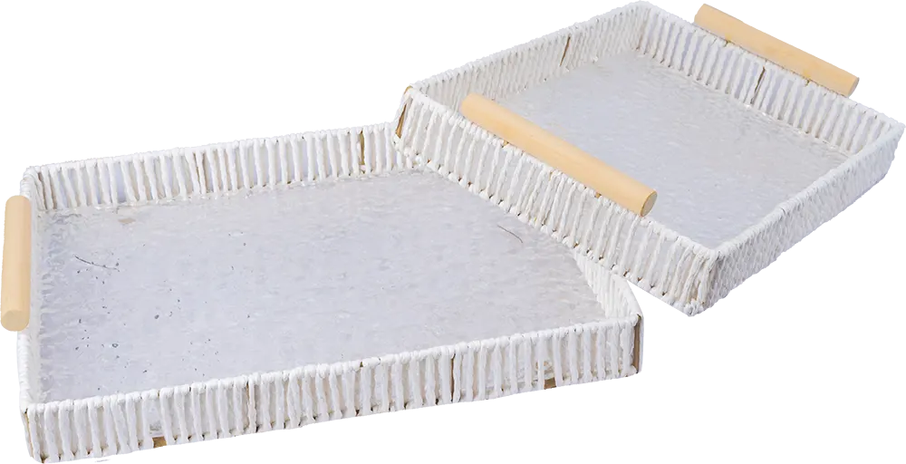 طقم صنية مستطيلة خوص ، 2 قطعة، بيد خشبية، ألوان متعددة، موديل 12689