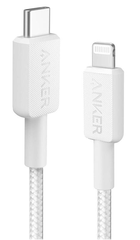 كابل شحن سريع من أنكر، مضفر متين ، من USB-C إلى Lightning ، بطول 3 أقدام ، أبيض ، A81B5H21