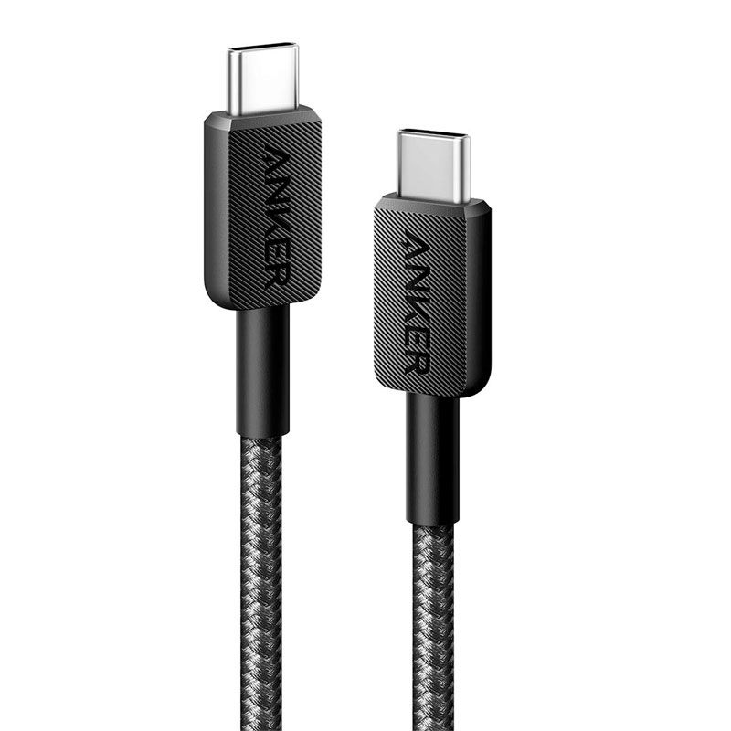 كابل شحن سريع من أنكر 322 ، كابل مضفر ، من USB-C إلى USB-C ، بطول 3 أقدام ، أسود ، A81F5H11