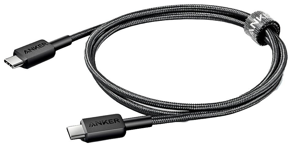 كابل شحن سريع من أنكر 322 ، كابل مضفر ، من USB-C إلى USB-C ، بطول 3 أقدام ، أسود ، A81F5H11