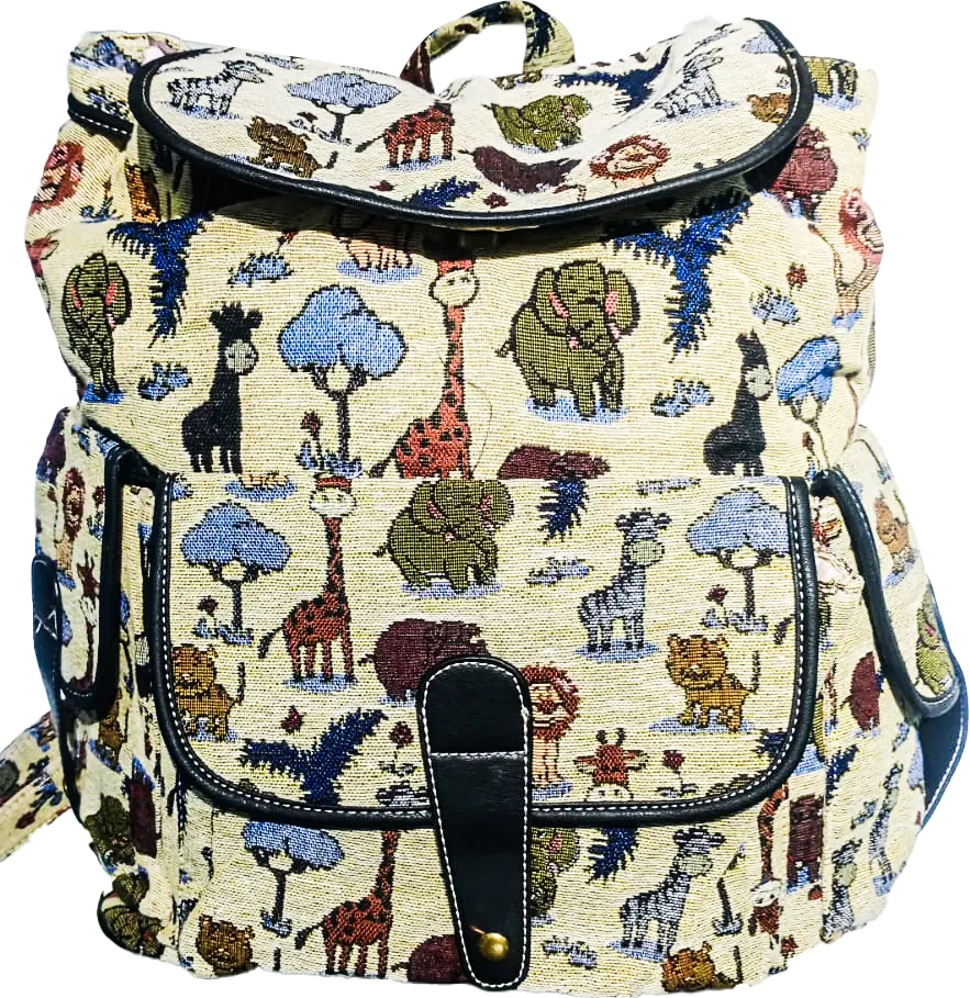 Linen school backpack, multi-colour, KBN54