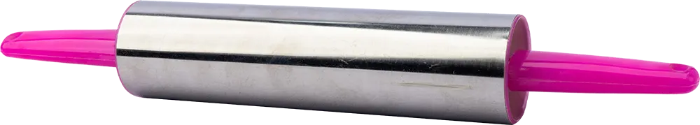 Stainless steel rolling pin with plastic handle, fuchsia color