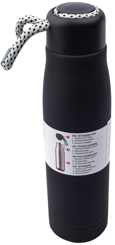 Stainless Steel Vacuum Flask with Rope, 500 ml, Black