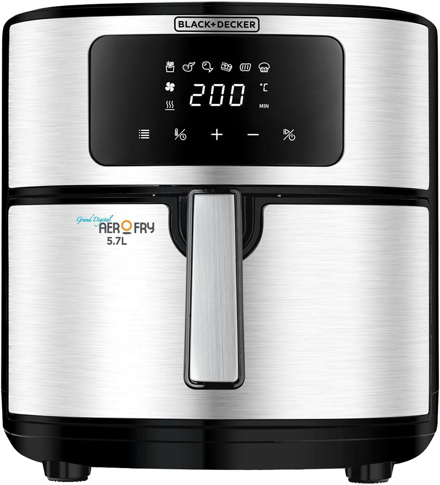 قلاية هوائية بلاك اند ديكر ايرو فراي 6 - 1، 7.2  لتر، 1500 وات، شاشة ديجيتال، فضي، ضمان انسيا، AF7257