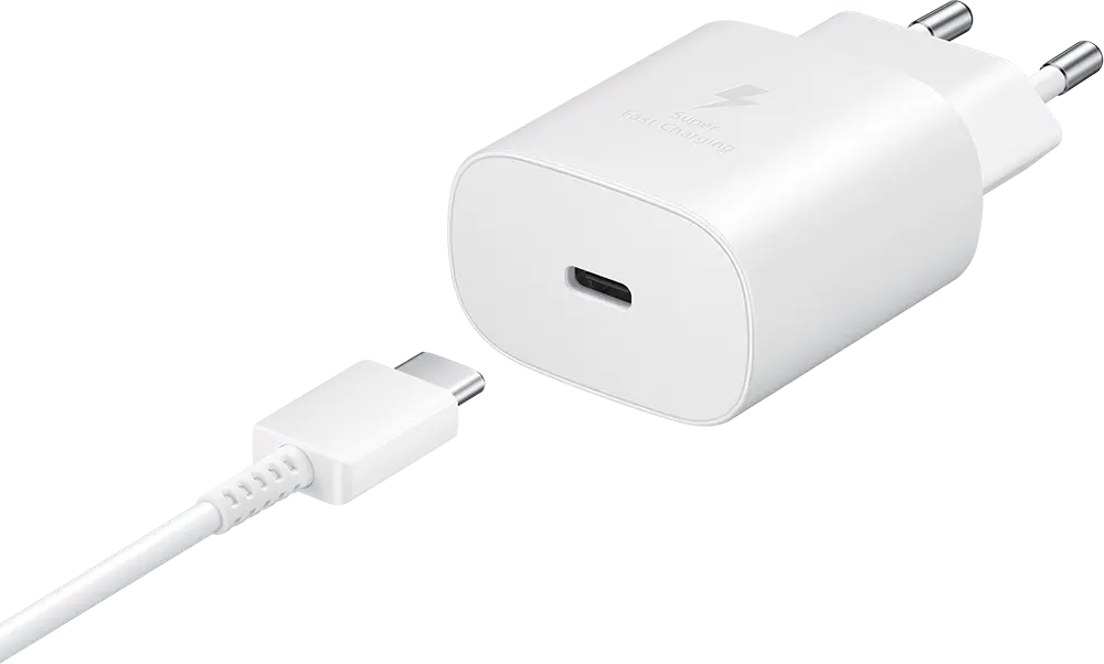 شاحن سامسونج فائق السرعة، 25 وات، كابل USB-C إلى USB-C، أبيض، EP-TA800NWEGEU