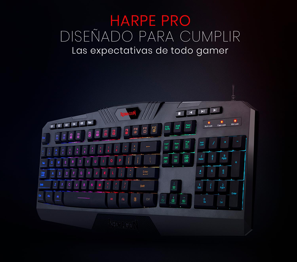 Redragon HARPE2 Gaming Keyboard , Wired , RGB Led Backlit , Black , K503RGB-1