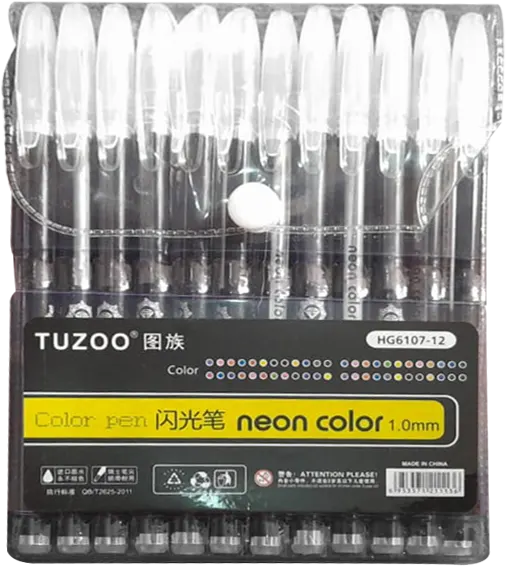 Tuzoo Set Of 12 Glitter Gel Pens ,Neon Color, HG6107.12