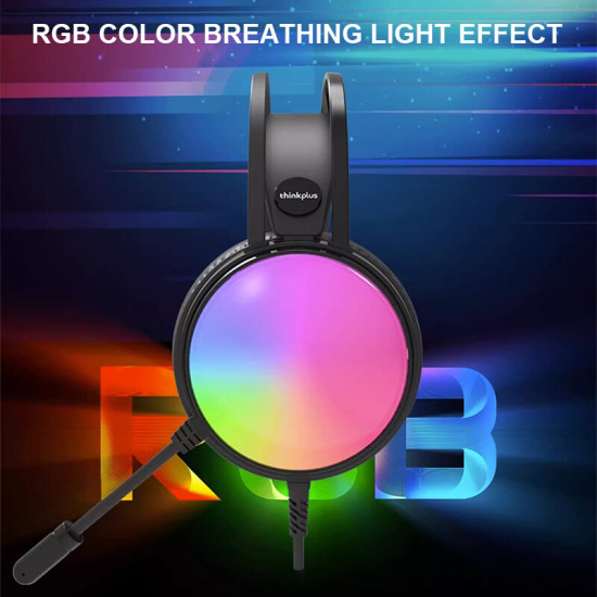 Lenovo Think Plus Wired Headphone , Noise Cancellation , RGB Colors , USB Cable ,  Black , G83B