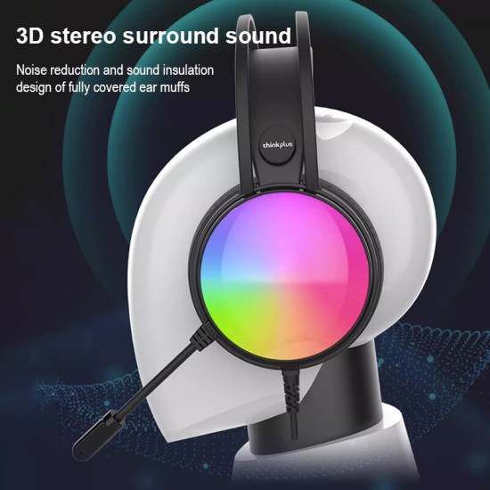 Lenovo Think Plus Wired Headphone , Noise Cancellation , RGB Colors , USB Cable ,  Black , G83B