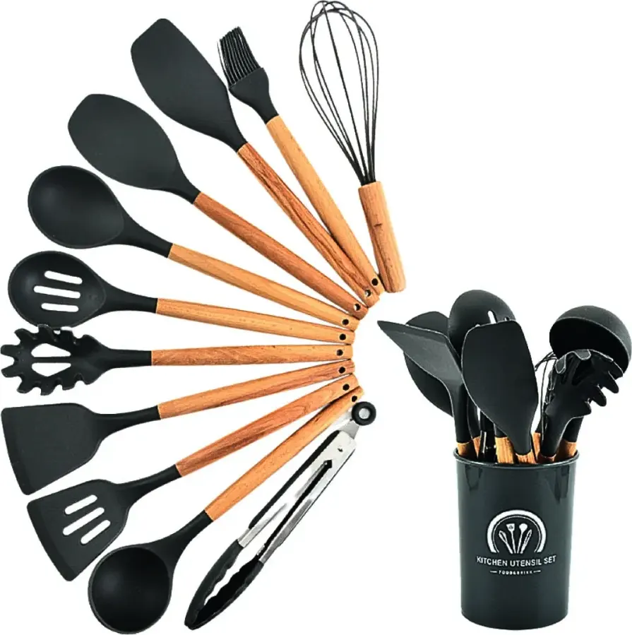 Borak Silicone Spatula Set with Wooden Handle, 12Pcs, Multi Color, Model 1630