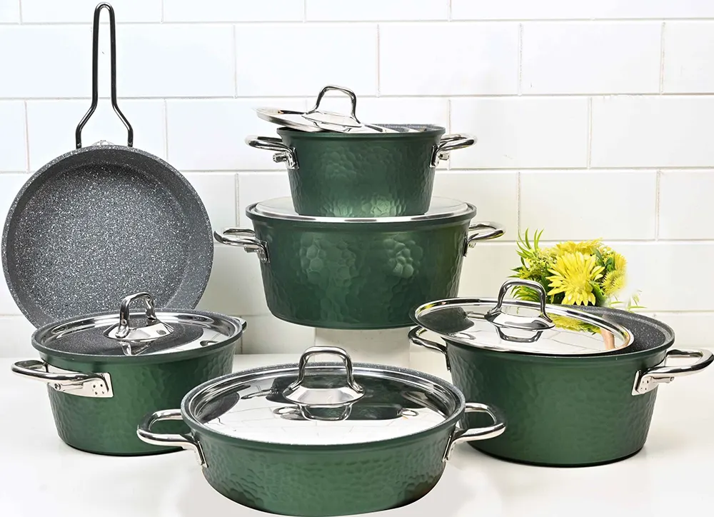 El fared Granite Cookware Set, 11 Pieces, Stainless Steel Handle, Green