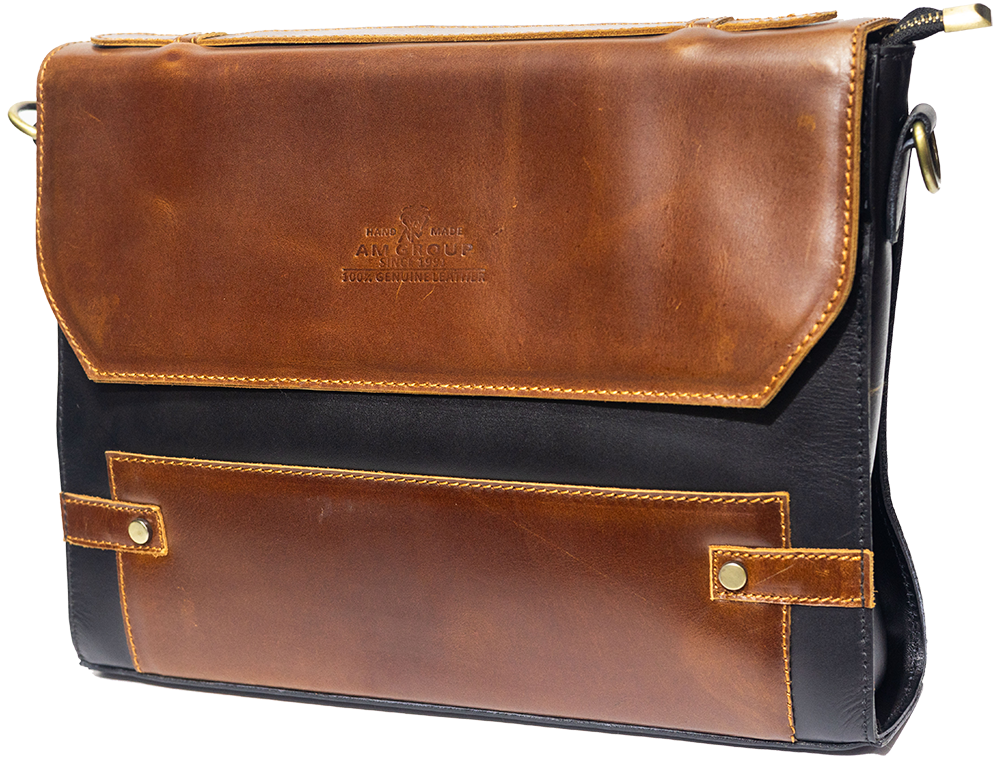 شنطة اوراق من AM Group ،  تطعيم هاند ميد ، مع حامل كتف ، لون أسود * بني