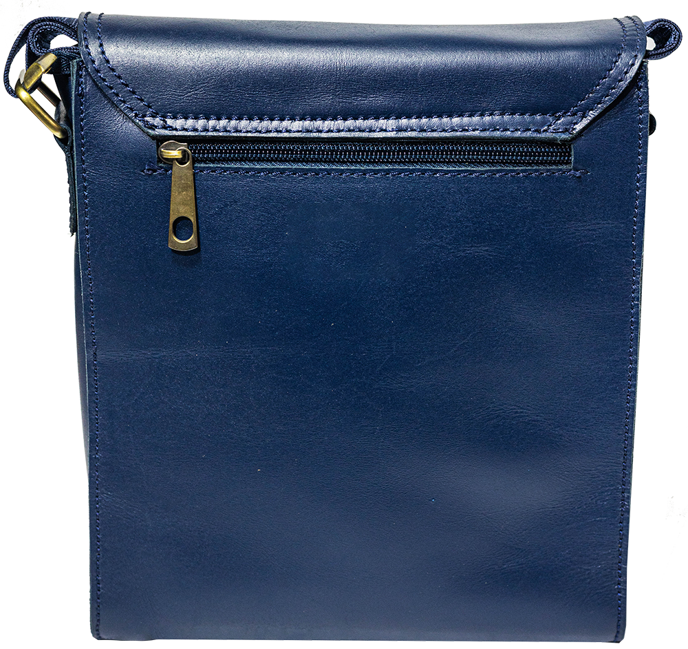 AM Group Crossbody Bag , Embroidered Leather Flap , Large Size , Dark Blue