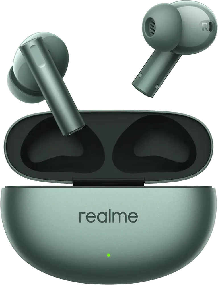 سماعة ايربودز ريلمي بودز اير 6 ، بلوتوث 5.3، مقاومة للماء، خاصية إلغاء الضوضاء، أخضر