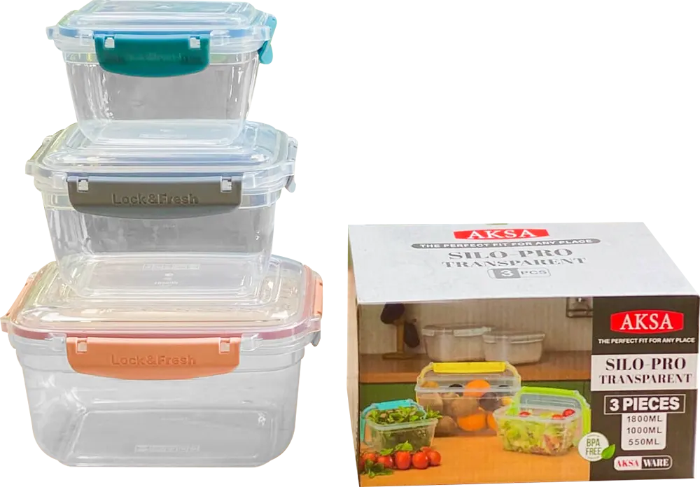 Aksa Silo Pro Refrigerator Plastic Set 3pcs, Transparent * Multi-Color
