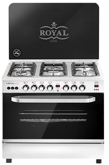 بوتاجاز غاز رويال ماستر شيف سنسور، 80 سم ، 5 شعلة ، شاشة ديجيتال ، مروحة ، كاست امان كامل , أسود - سيلفر ، 2010290