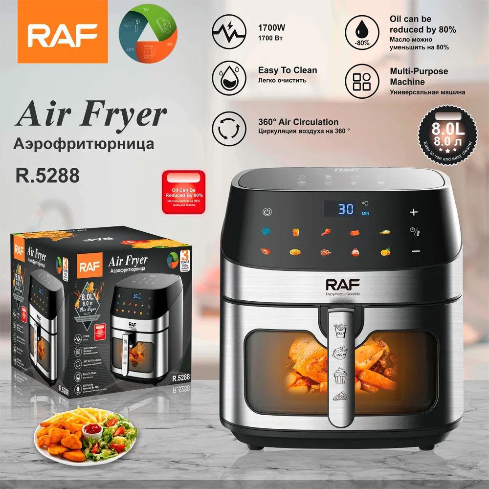 RAF Air Fryer , 1700 Watt , 8 Liter , Touch Digital Display , Black , R-5288