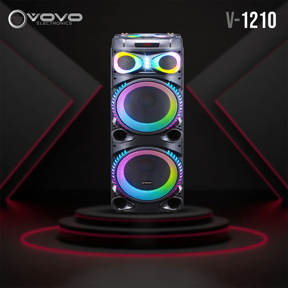 VOVO Party RGB Wireless Portable Speaker , 12 Inch , Bluetooth , Battery Double , Display Screen , Black , V-1210