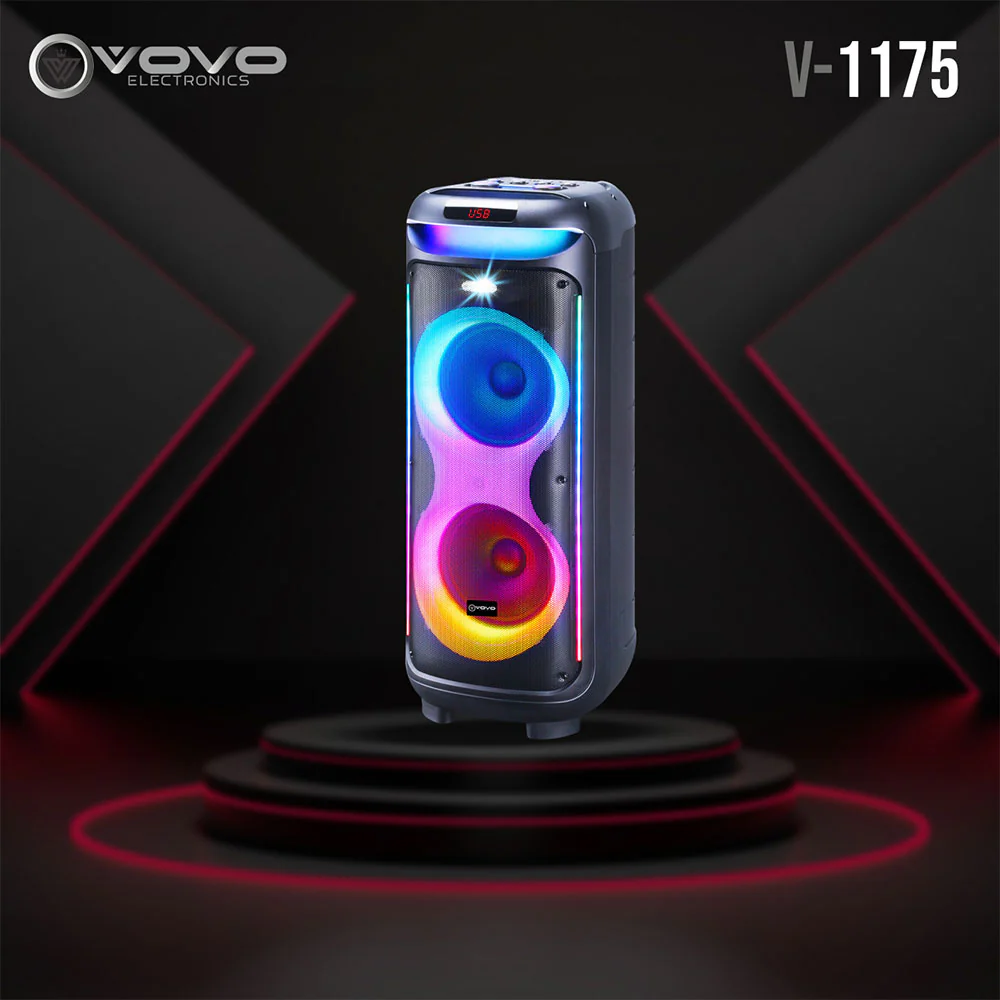 VOVO Party RGB Wireless Portable Speaker , 10 Inch , Bluetooth , Battery Double , Display Screen , Black , V-1175