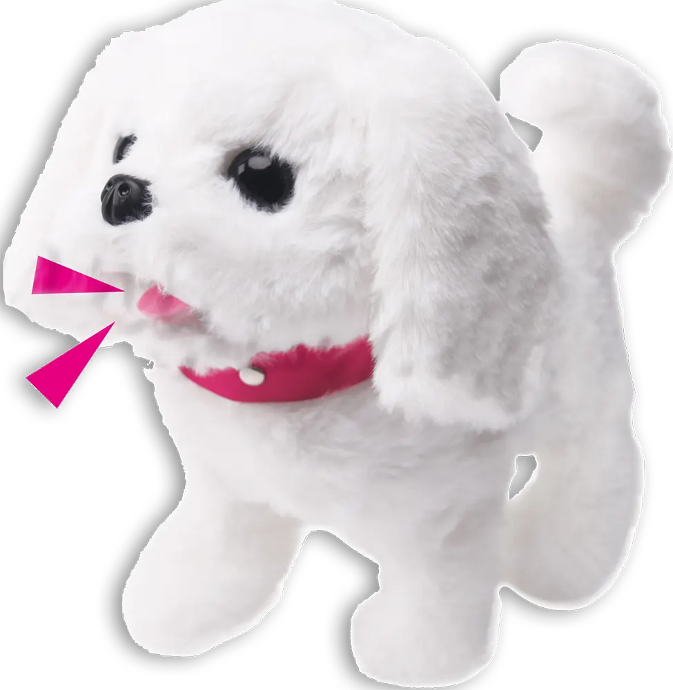 Small Furry Dog Toy with Music, Battery Operated, White, Model 106-100