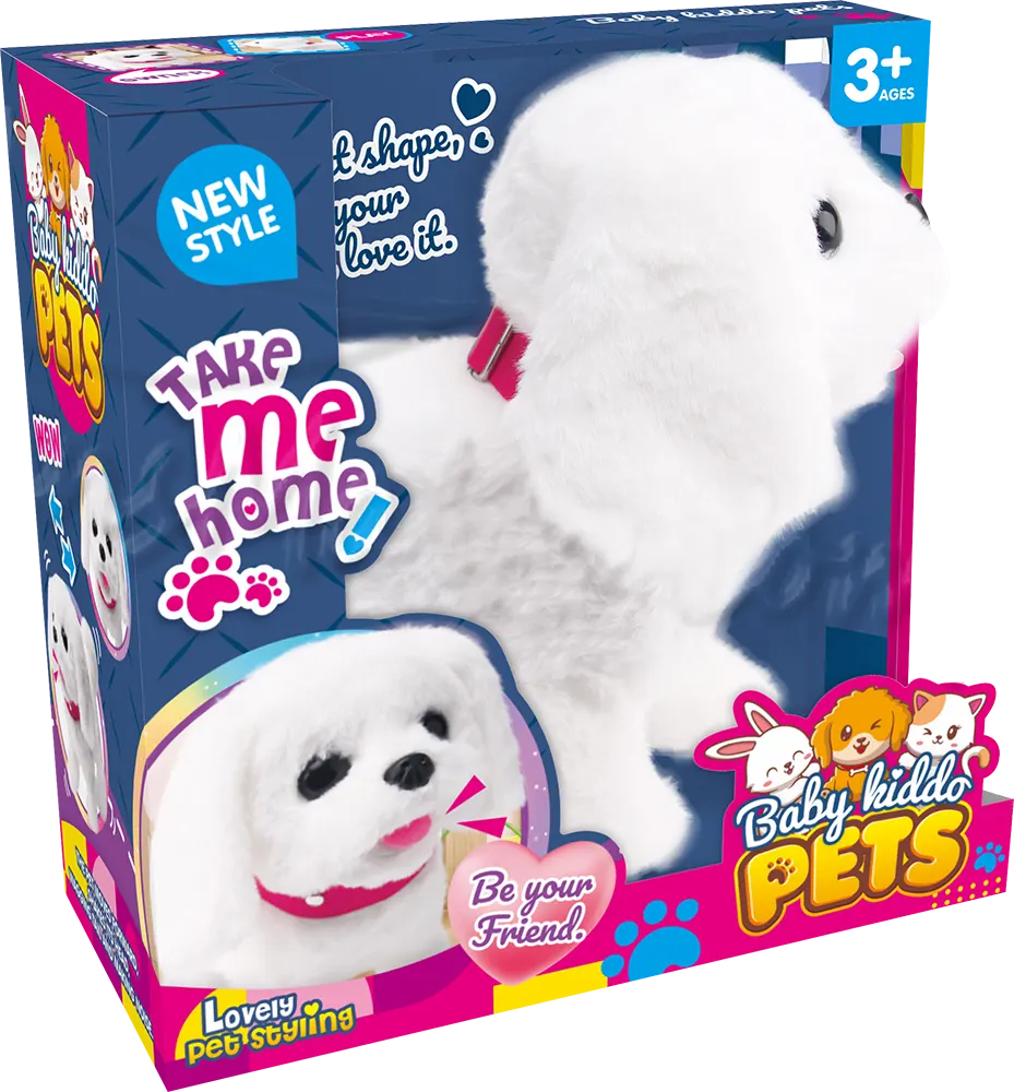 Small Furry Dog Toy with Music, Battery Operated, White, Model 106-100