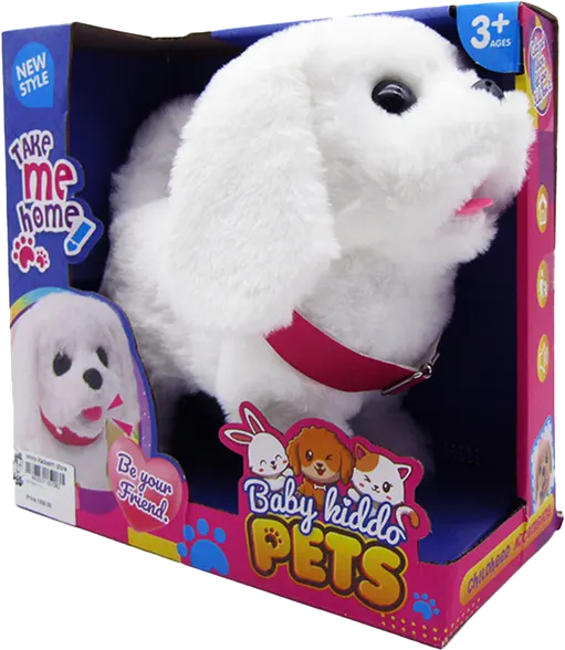 Small Furry Dog Toy with Music, Battery Operated, White, Model 106-100