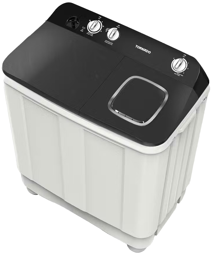 غسالة ملابس هاف اتوماتيك تورنيدو ، 10 كيلو ، 2 حوض ، ابيض باب اسود ، TMH-HS10C(WK)