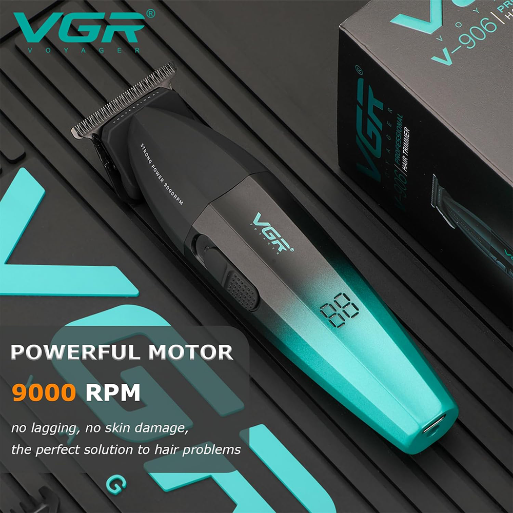 VGR Men's Electric Hair and Beard Trimmer , LED Display , Rechargeable , Black , V-906