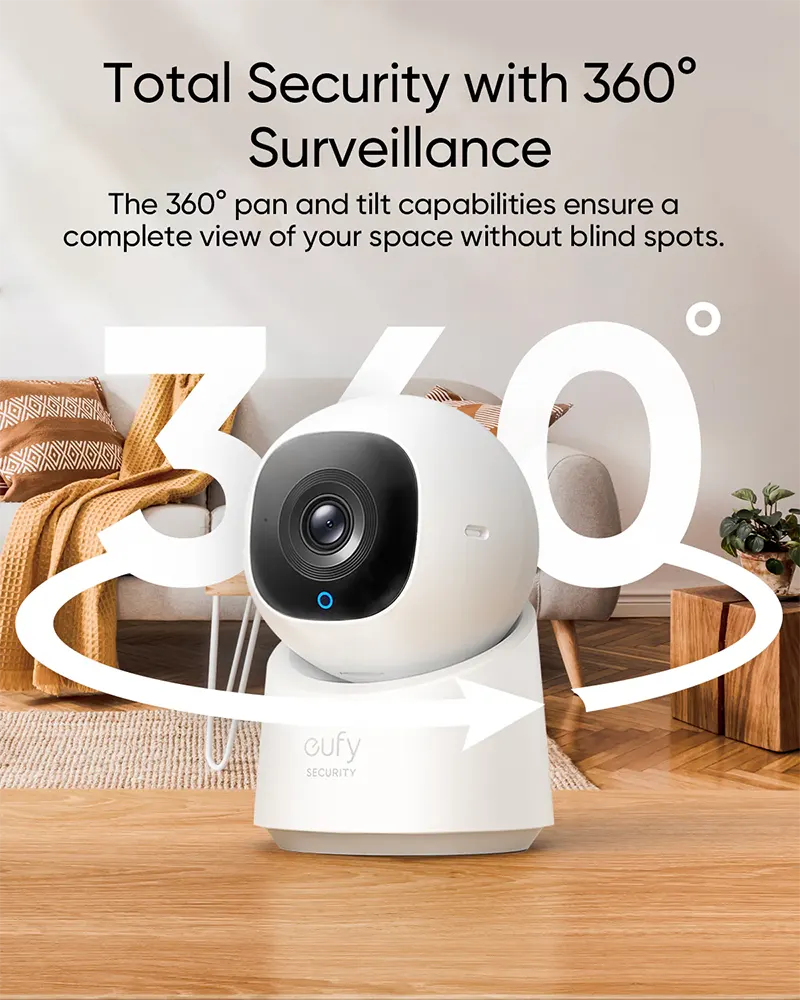 Wireless Indoor Security Camera Eufy C220 , 2K Resolution, :360° Pan and Tilt, White, T8W11321