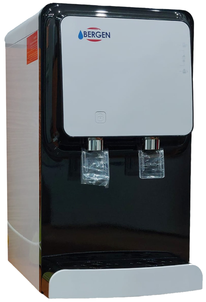 مبرد مياه بيرجن ، مينى ديسك توب ، 2 حنفيه ، ساخن وبارد مع خاصية التوصيل المباشر ، سيلفر × اسود  ، FYT2105