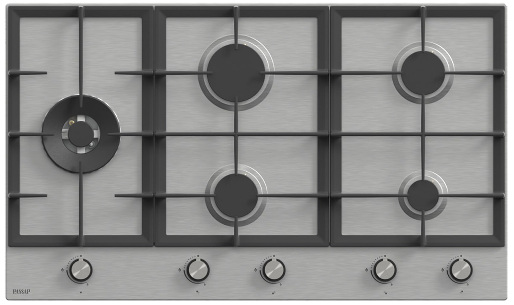 Passap Built-in Hob , 90 cm , 5 Burners , Gas , Cast Iron Holders , Full Safety , Stainless Steel, Turkish , BL051