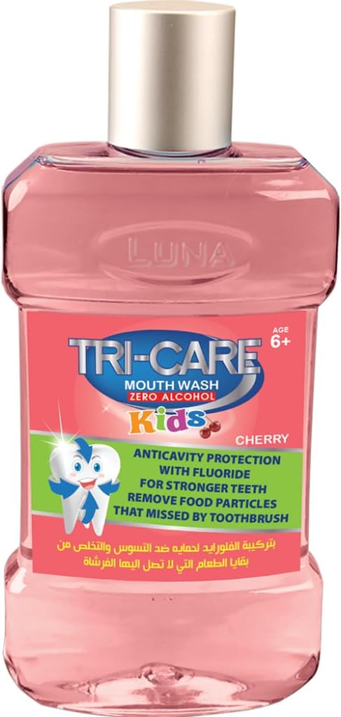 Tri-Care Luna Mouthwash, Alcohol-Free Cherry Mouthwash for Kids, 250ml.