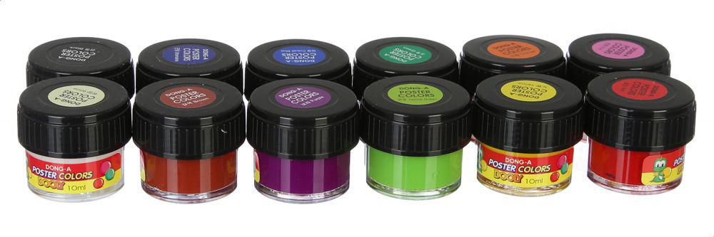 Dong-A Poster Color Set, 12 Colors, 10ml, Assorted Colors