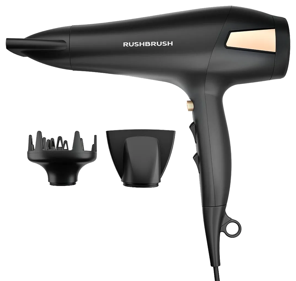 Rush Brush Hair Dryer , 2500 Watt , 3 Speeds , Black , D2 PRO