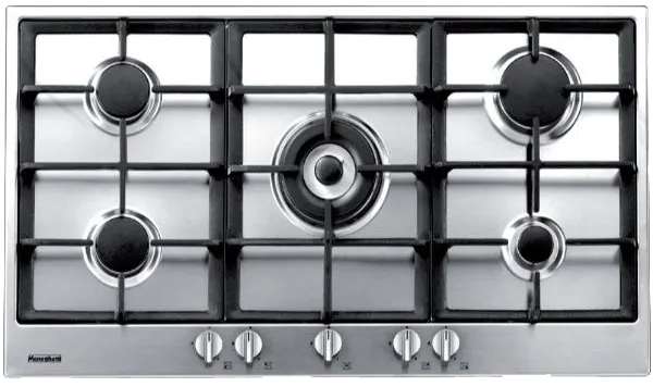 Meneghetti Built-in hob, 90 cm , 5 Burners , Full Safety , Cast Iron Brackets , Stainless Steel , Silver, HMG 90 PB MT5 BF