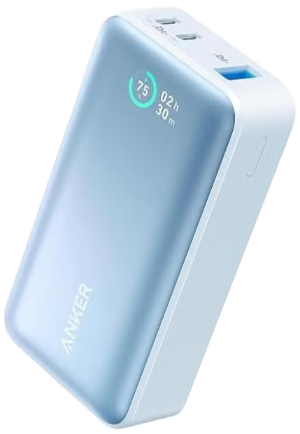 باور بانك انكر 533 ، خاصية الشحن السريع ، بطارية 10000 مللي امبير، 30 ​​وات ، 3 منافذ ، أزرق فاتح، A1256P31