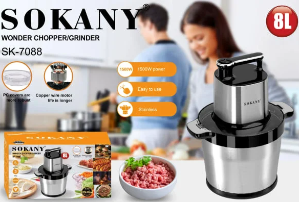 Sokany Chopper, 8L, 1500W, Stainless Steel, Silver, SK-7088 N