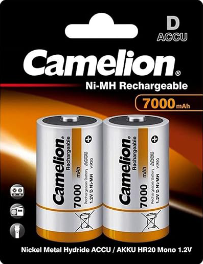 Camelion Rechargeable D-Type 7000mAh Batteries, 2 Pack, D-7000mAh