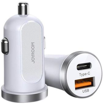 Joyroom car Fast Charger, 30W, USB Input, Type-C Input, White, C-A08