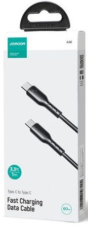 Joyroom Fast Charging Data Cable 60W, 480Mbps Data Transfer, TYPE-C to TYPE-C, 1m, Black, SA26-CC3