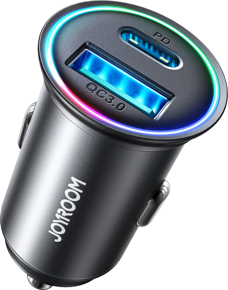 شاحن سيارة سريع صغير من جوي روم ، بقوة 60 وات ، معدني ، أسود ، JR-CCN04