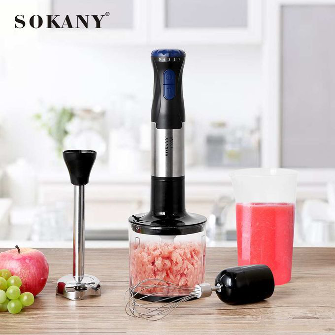 Sokany Hand Blender 4*1 , 1000 Watt , 700 ml , 5 Speeds , with Chopper and Egg Beater , Black * Silver, SK-1711-4