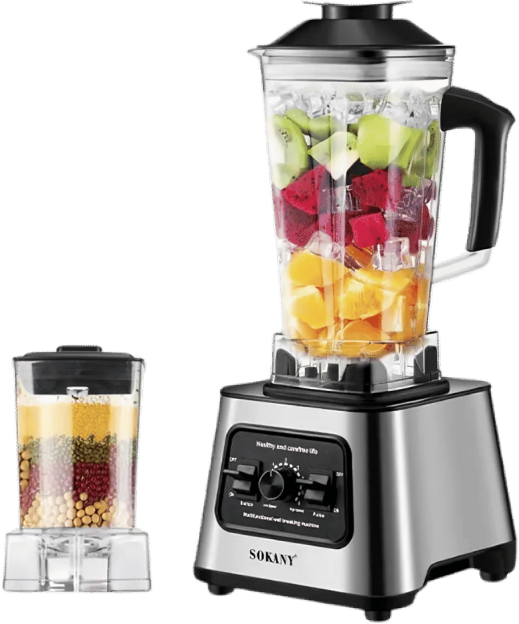 Sokany Electric Blender, 6000 Watt , 2.5 Liter Jar , 9 Speeds , with Grinder , Silver , SK-999N